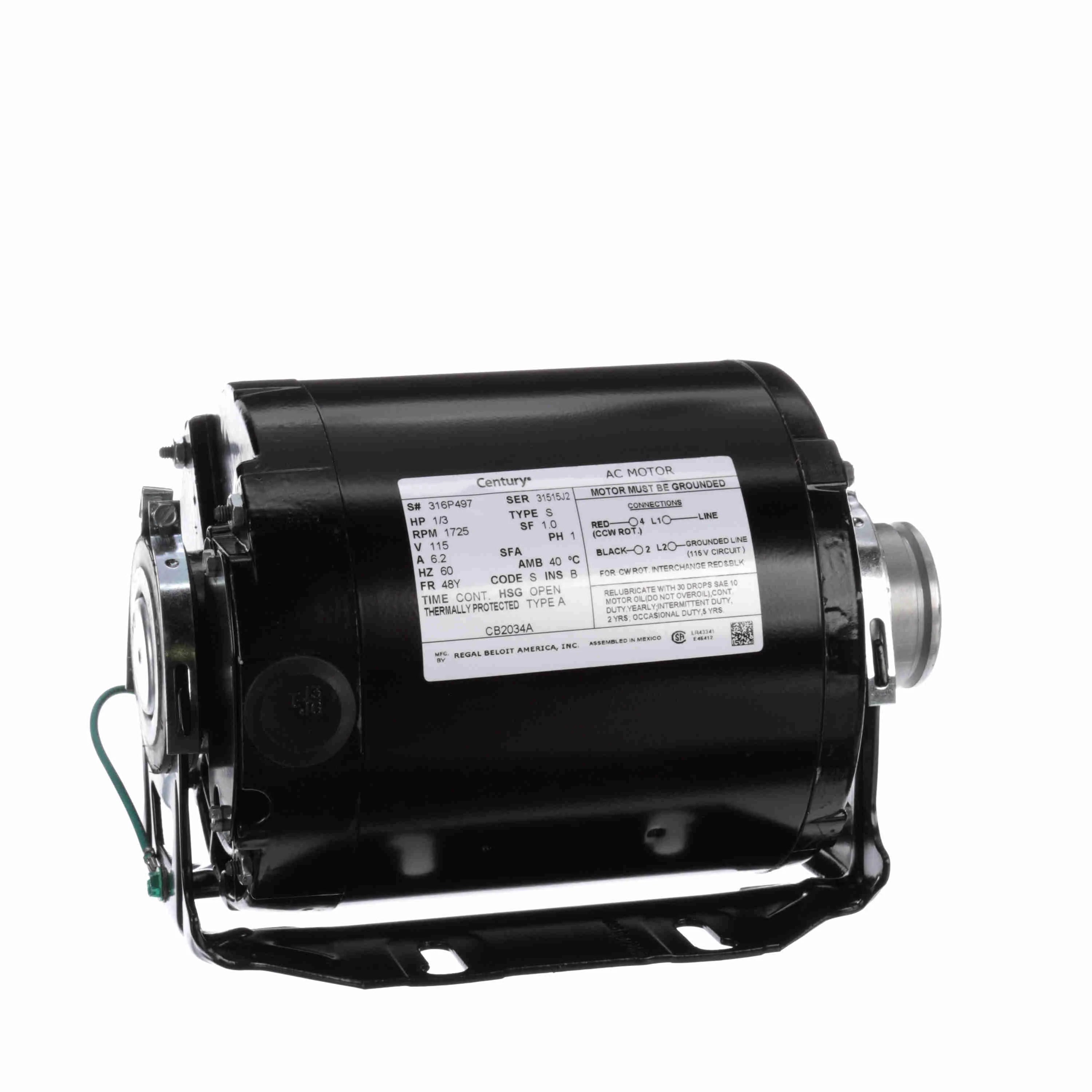 CB2034A Century Motor 1/3CV 1725TR/min 48Y OUVERT 115 Volts 1 Phase