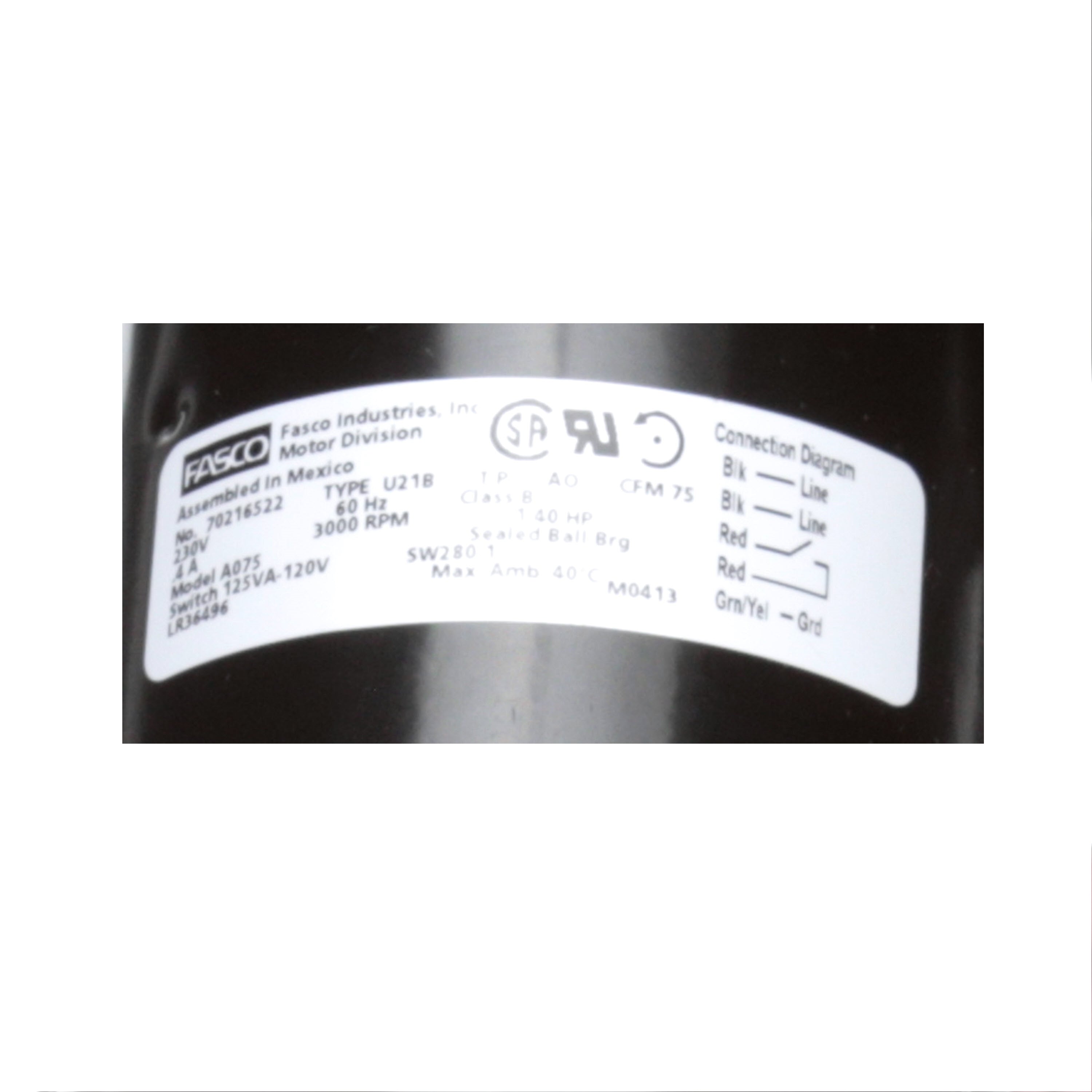 Moteur de ventilateur d'inducteur de tirage Fasco A075