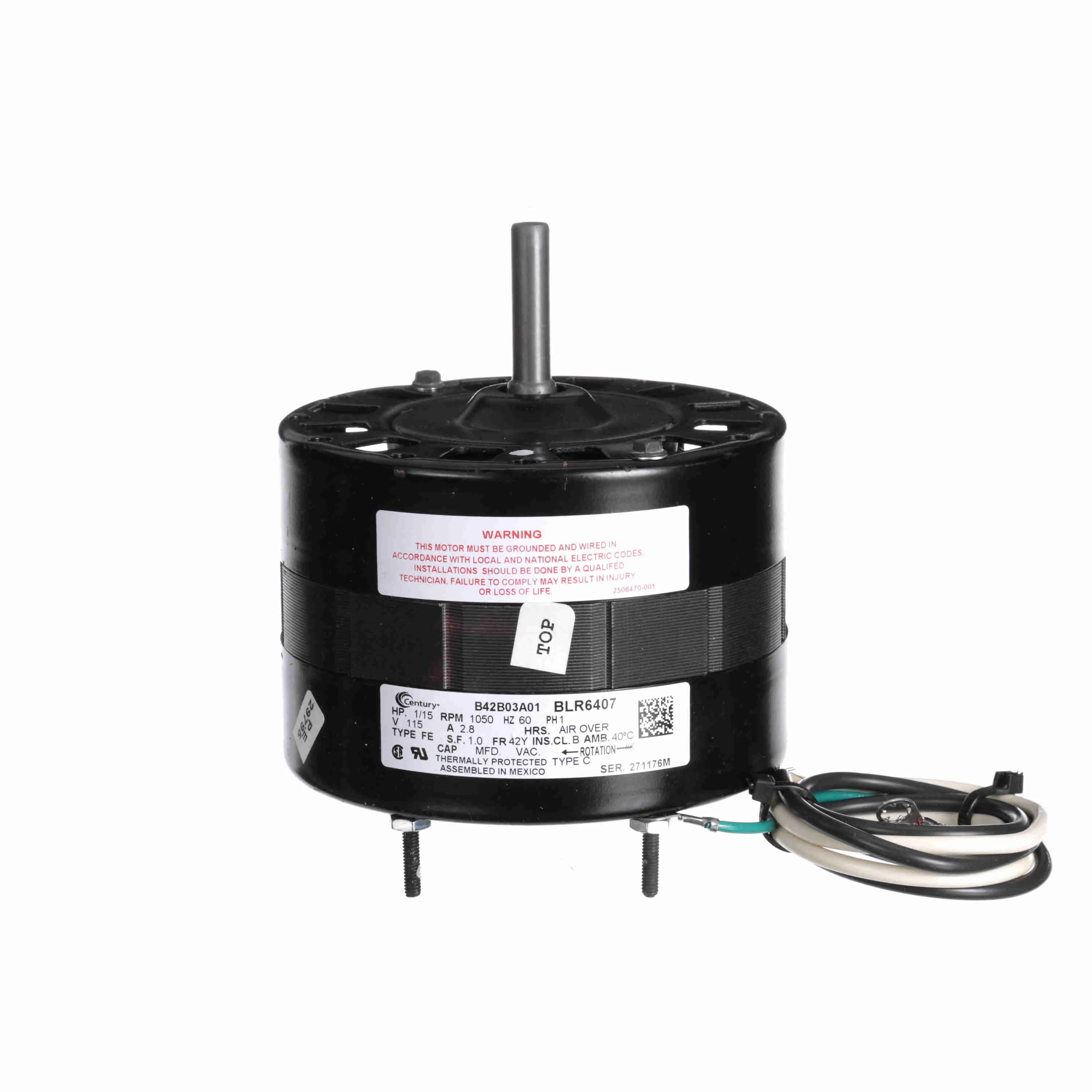Moteur de ventilateur à entraînement direct Century BLR6407 de 5 pouces de diamètre pour CVC
