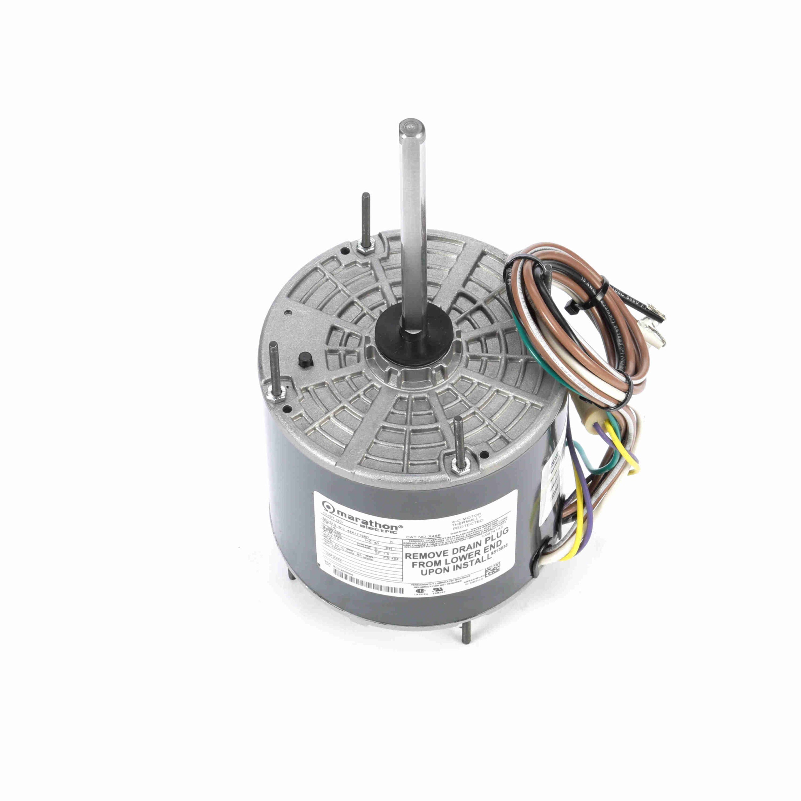 Marathon X468 48Y Frame Totally Enclosed 48A17T96 Condenser Fan Motor 1/2 hp 1625 rpm 208-230 VAC 1 Phase 1 Speed Ball Bearing Permanent Split Capacitor Thru-Bolt