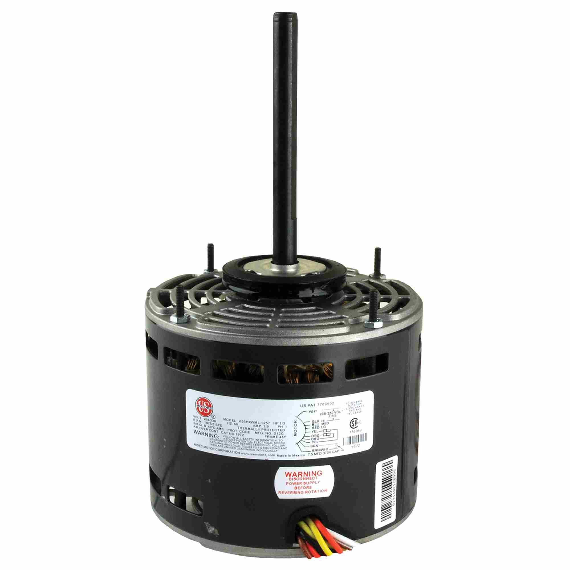 Us Electric Dd Blower Motor 1/3hp 1075rpm 3spd 208-230vac Fr48y Rm Rnd Slv...(cap = 7.5mfd) 11lbs