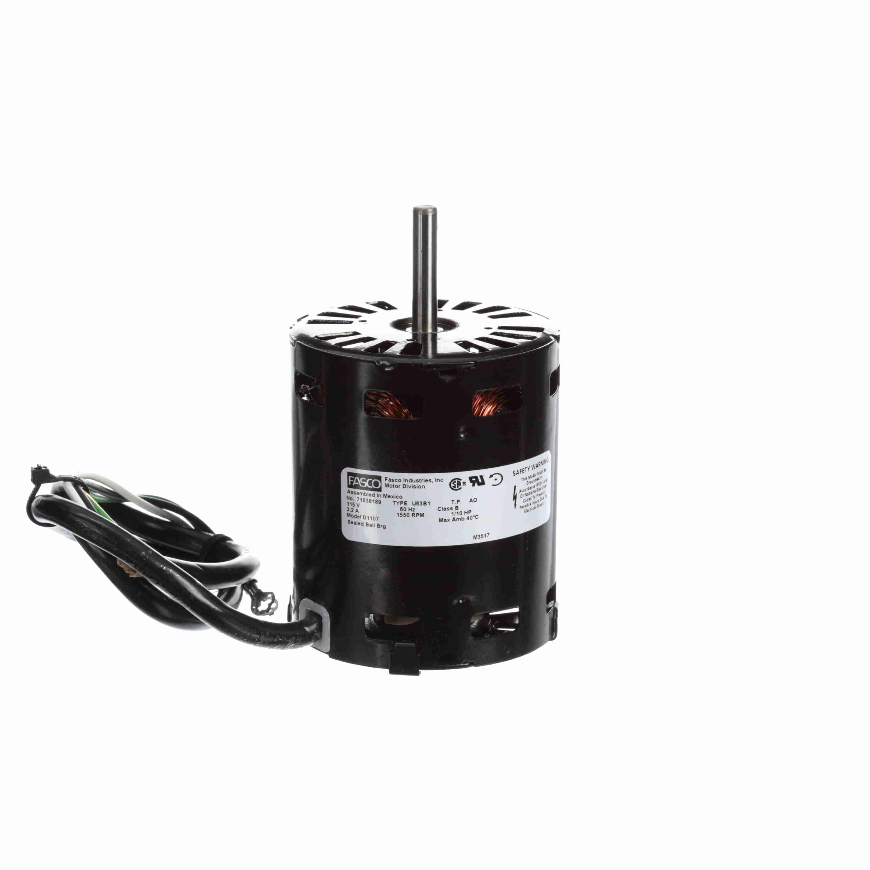 Moteur FASCO D1107 à pôles à bague fendue 1/10CV 1550 tr/min 115V 3.3" OAO