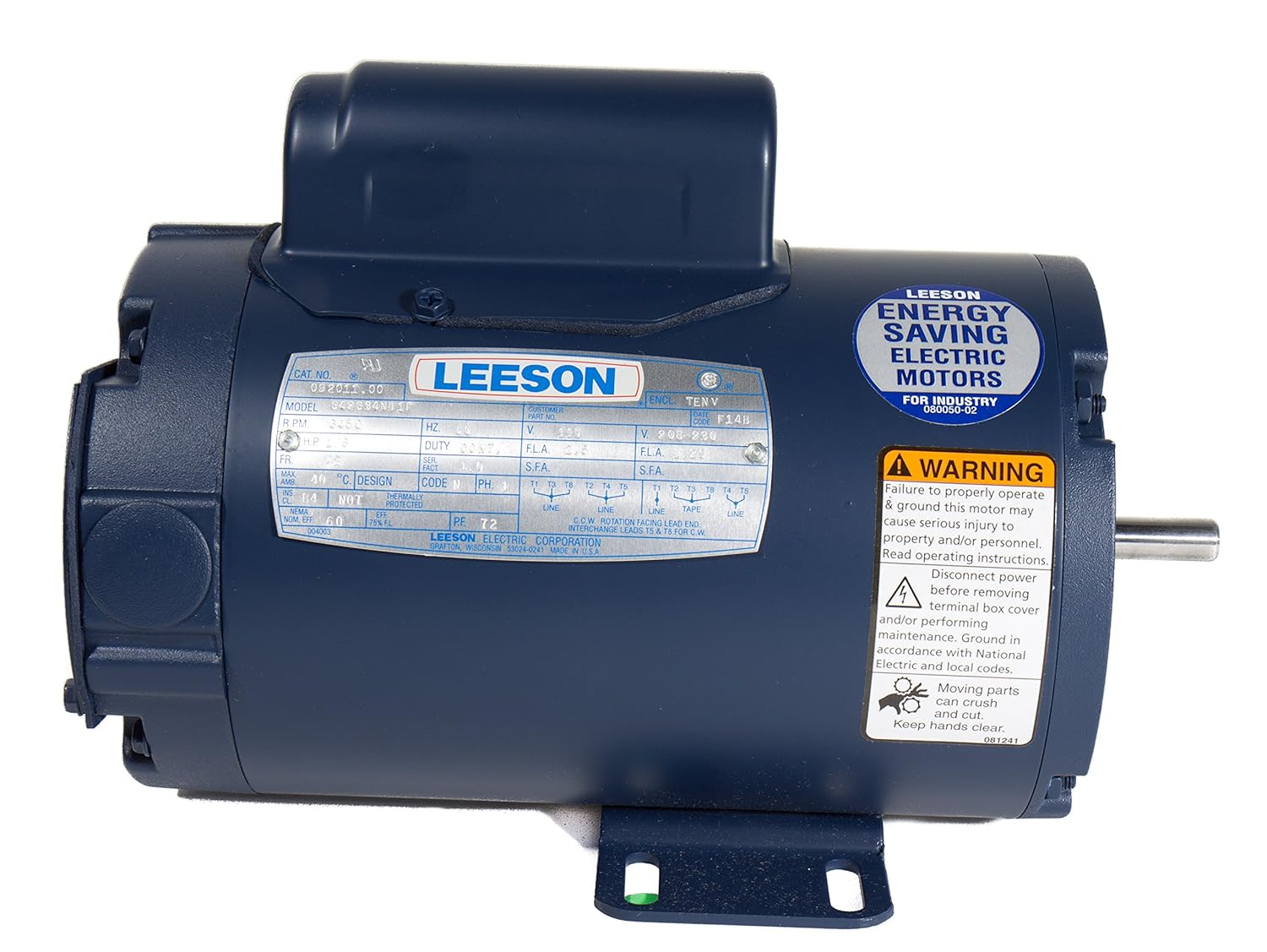 Leeson 110579.00 1 1/2HP 1725RPM 56H DP 1PH ODP RES BASE AUTO OL Motor