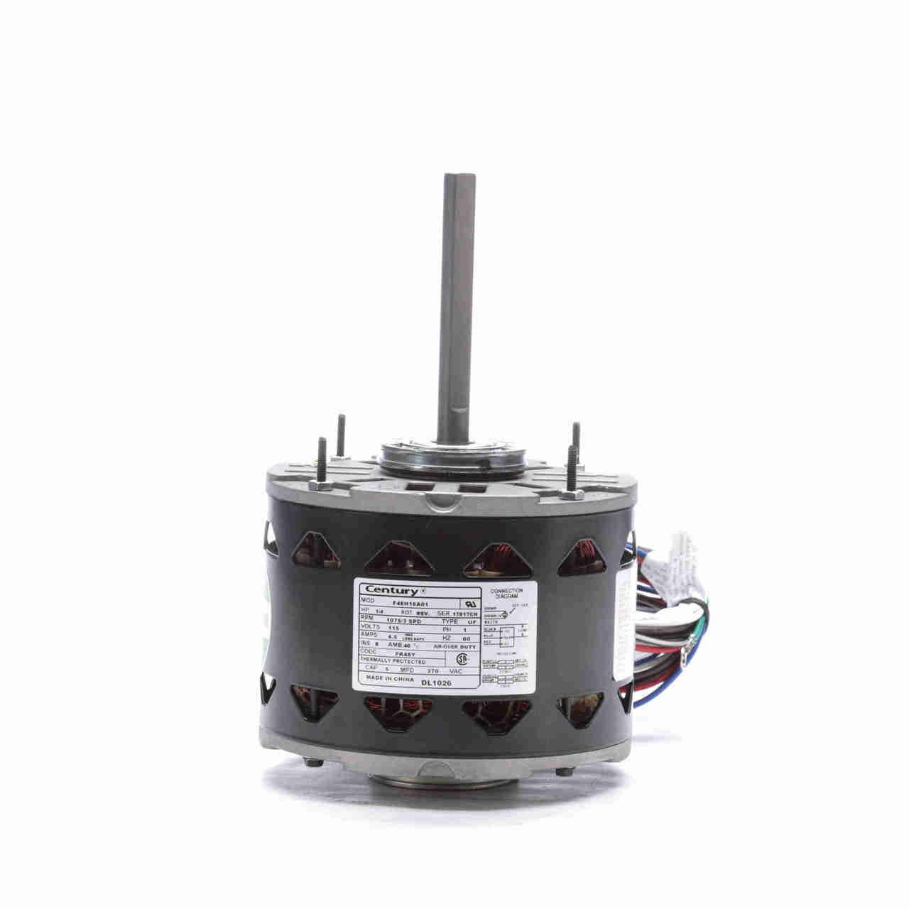 DL1026 Century 1/4 hp 1075 RPM 3-Speed 48 Frame 115V Direct Drive Furnace Motor