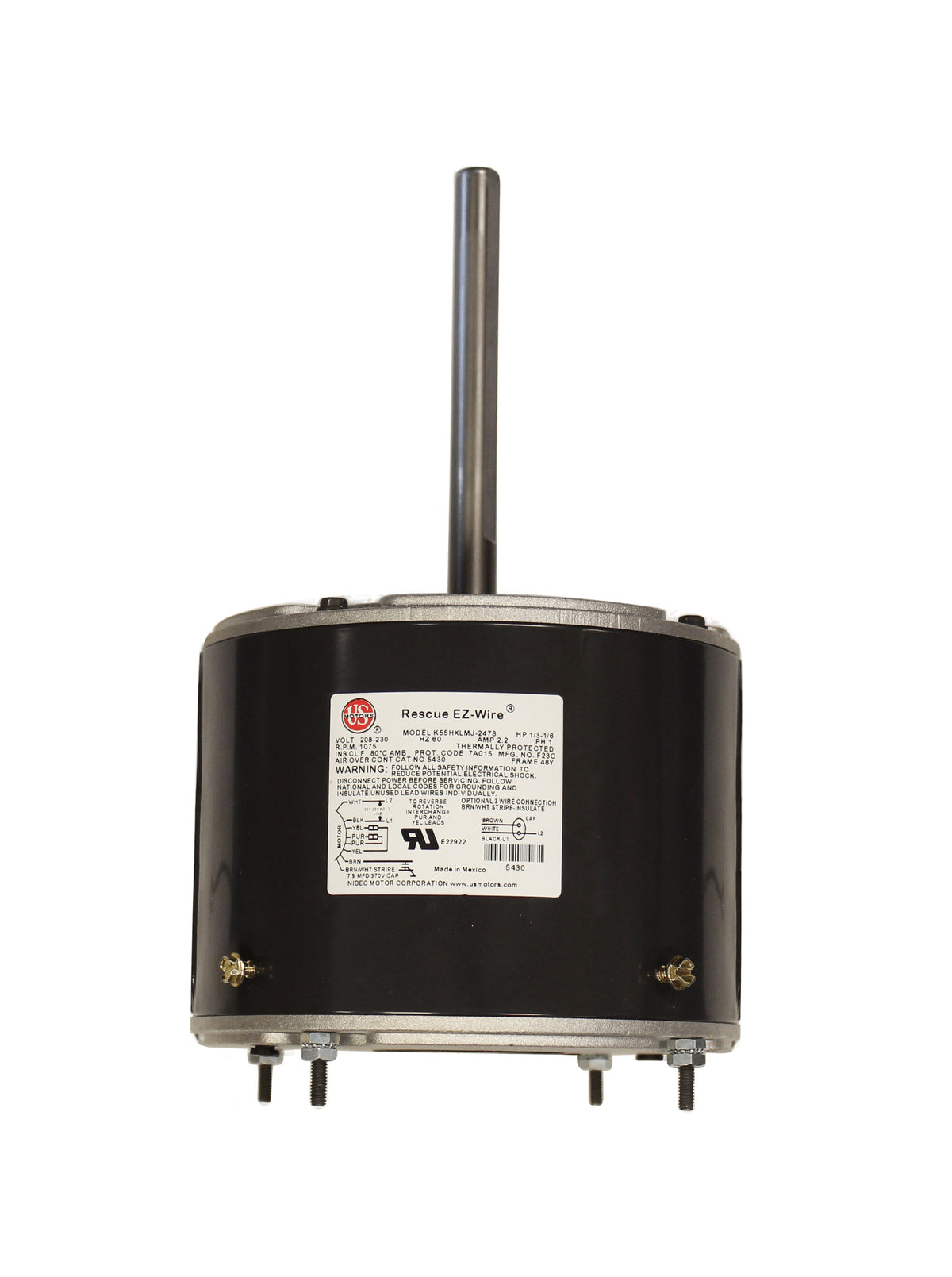 US MOTORS 5430 TEAO Condenser Fan Motor, 1/3 HP, 1075 RPM, 208-230V, 1PH, 48Y Frame