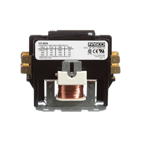 FASCO H140A Contactor, 1P, 40A FLA, 24VAC Coil, 3 HP