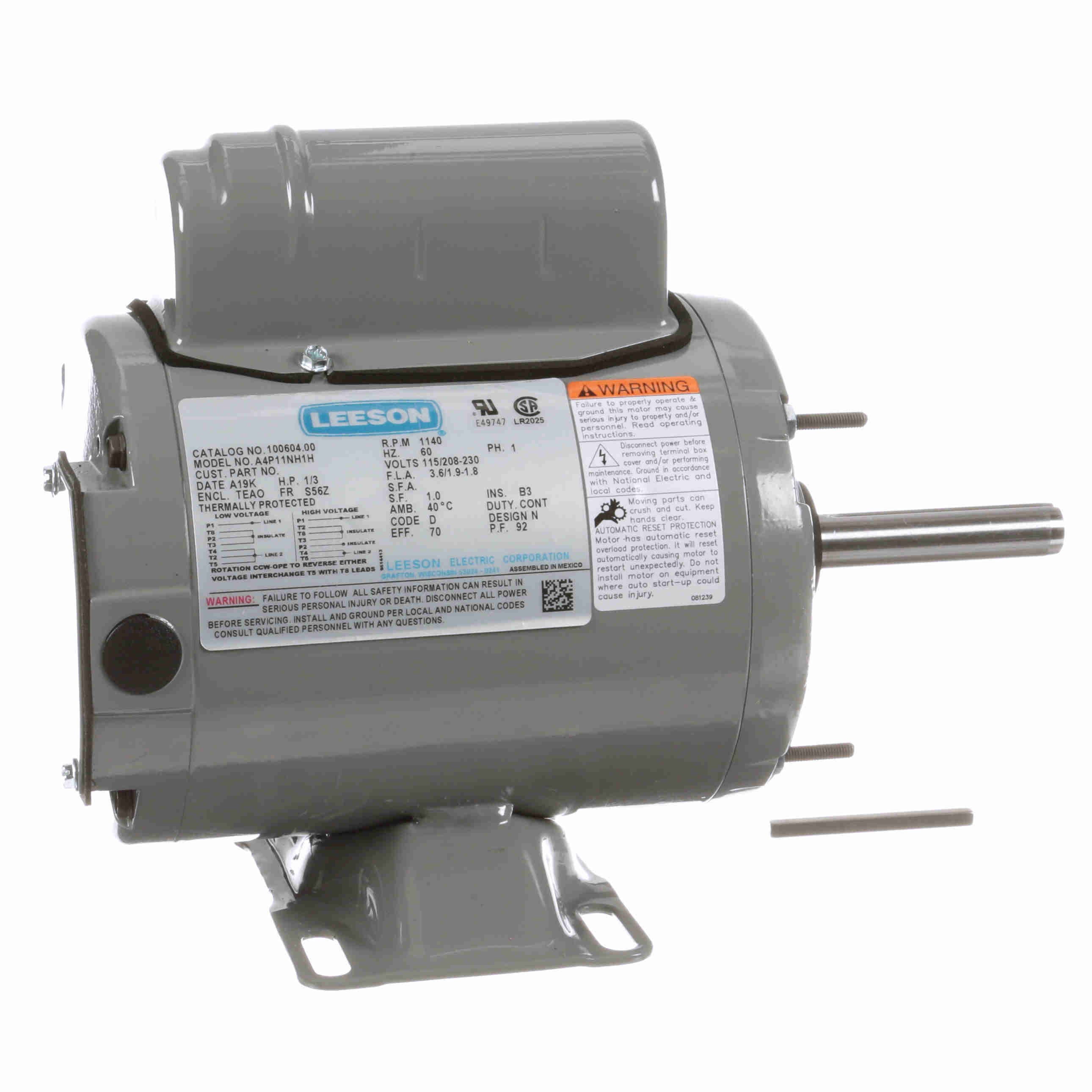 MOTEUR 1/3CV LEESON 1140TR/MIN S56Z TEAO 1PH 100604.00