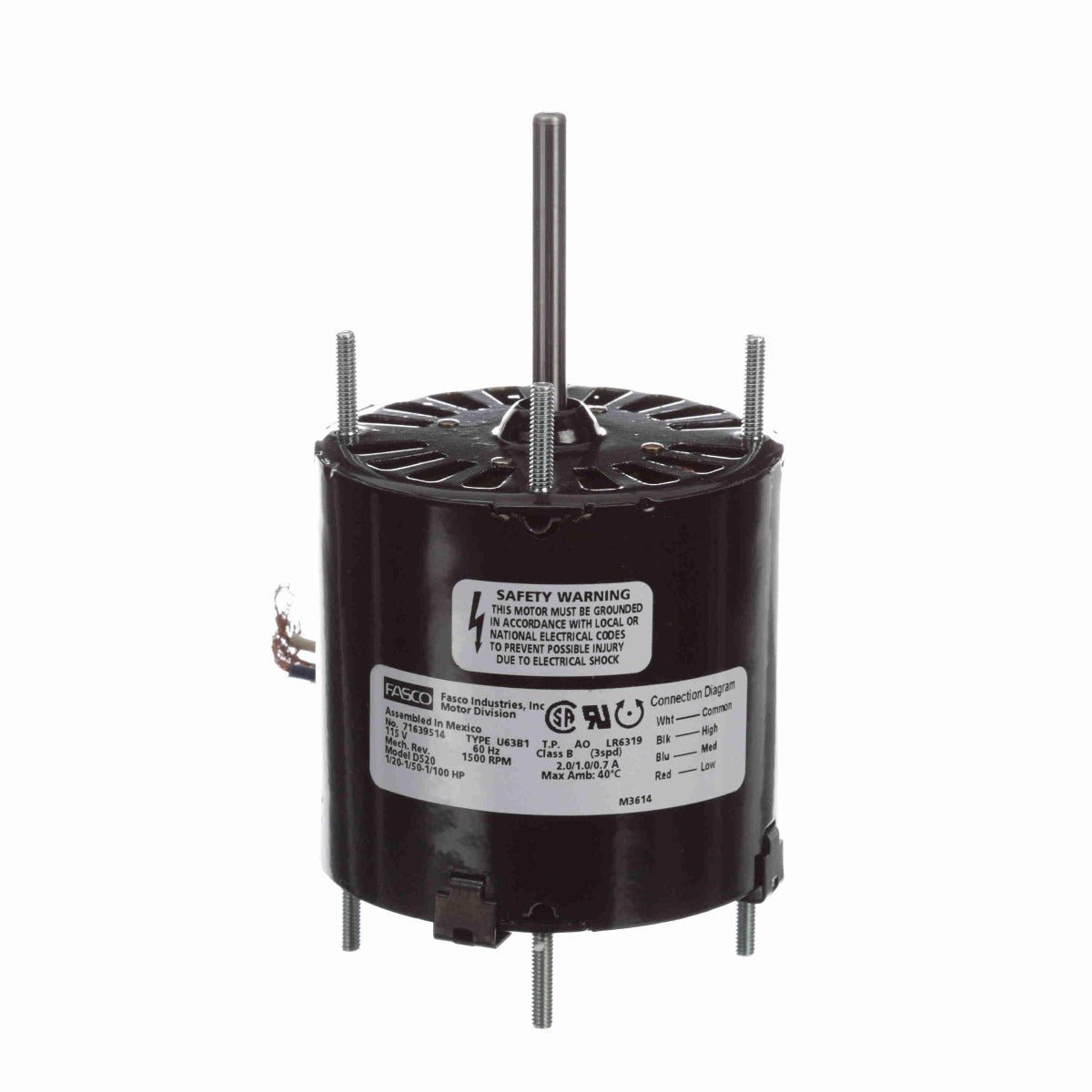 Moteur de ventilateur Fasco D520 1/20 CV, 1500 tr/min, 115 V, 1 phase
