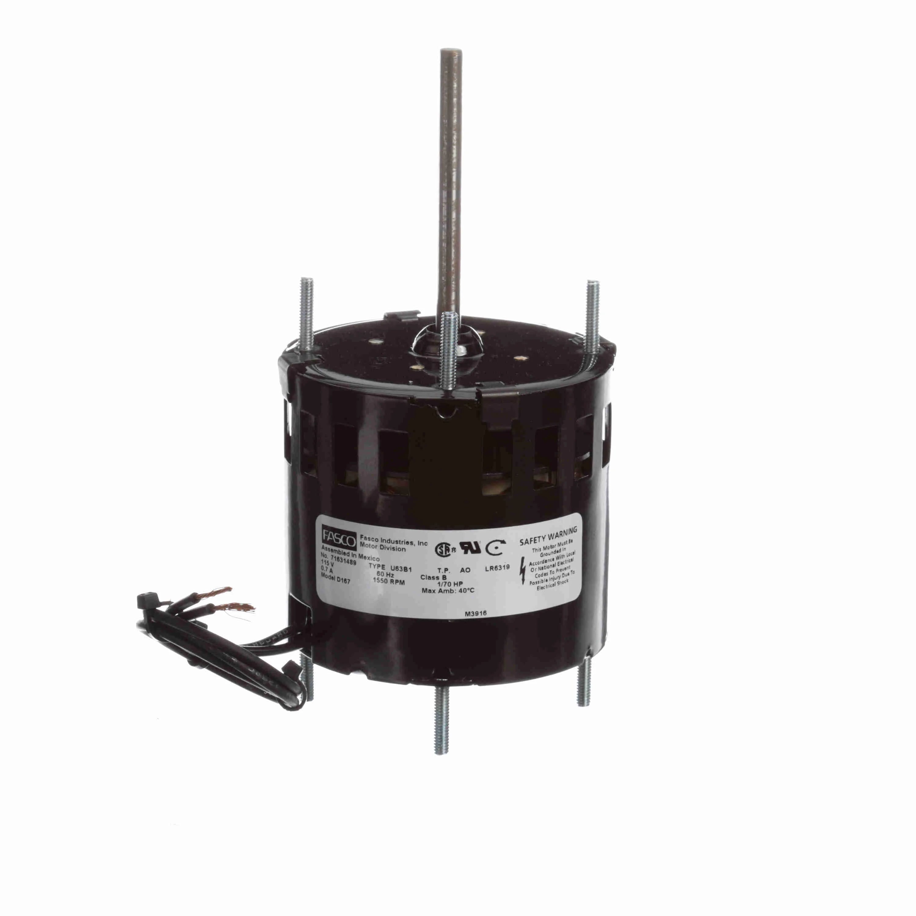 Moteur de ventilateur Fasco D167 usage général 1/70 CV 1500 tr/min 115 Volts