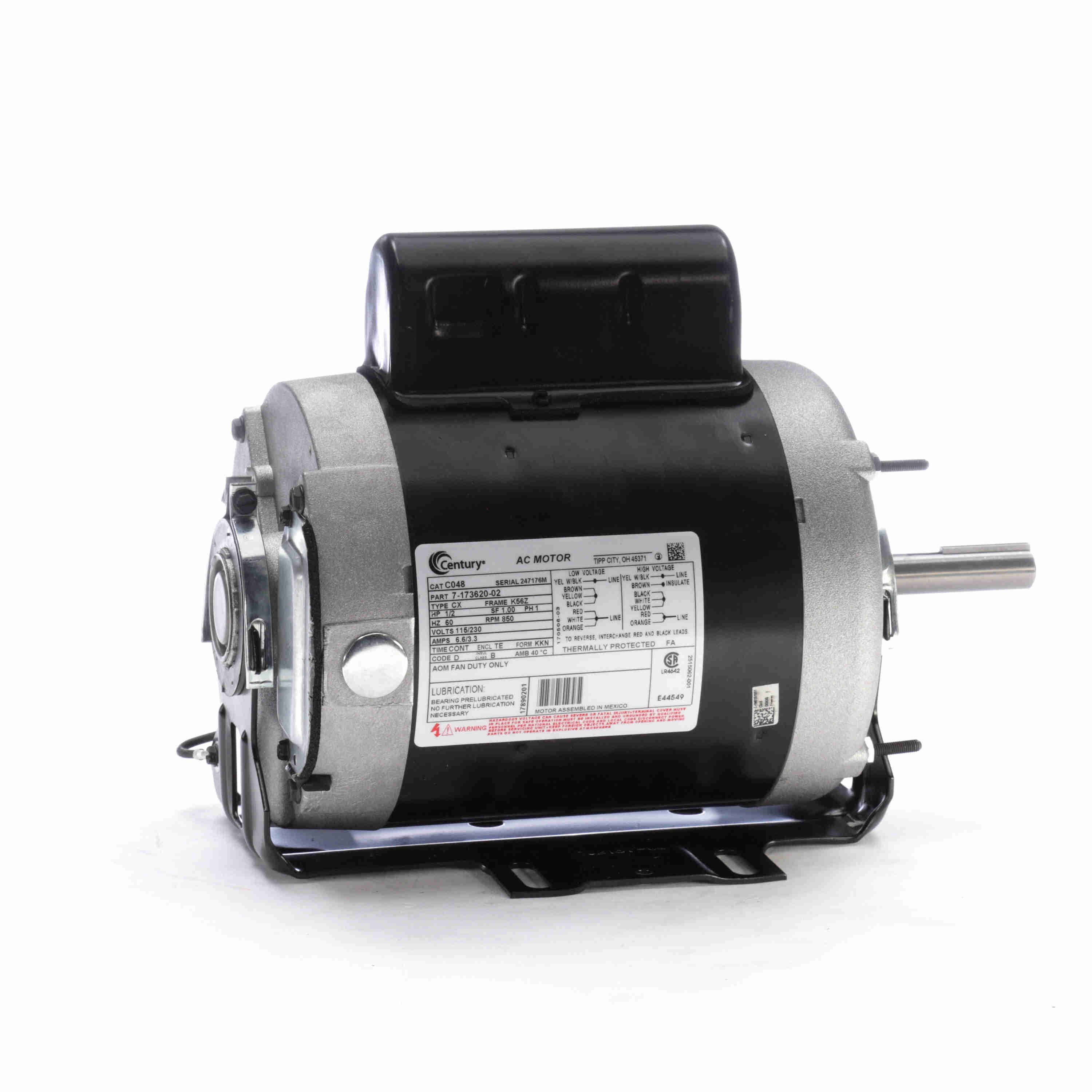 Moteur Century 1/2CV 850TR/min K56Z TEAO 115/230 Volts 1 Phase